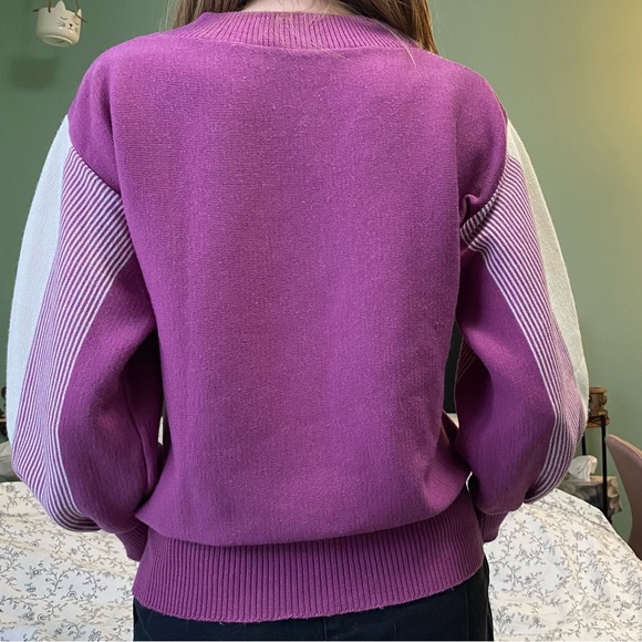 Vintage Purple and White Striped Sweater - Picture 4 of 7